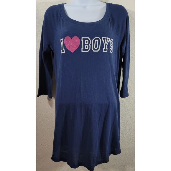 Forever 21 Blue White I Heart Boys Sleep Top Large Lightweight Stretchy Soft - Picture 1 of 5